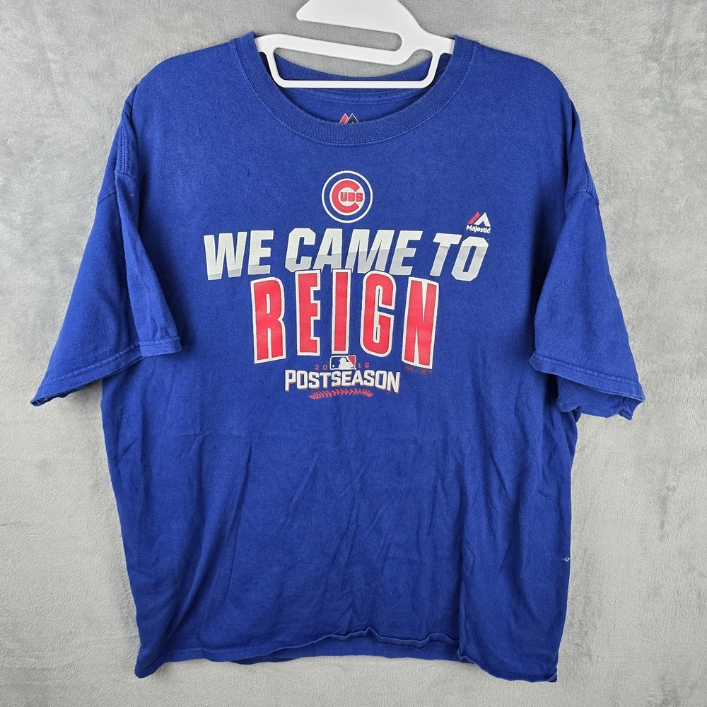 Majestic Chicago Cubs 2016 Postseason We Came To Reign Blue T-Shirt Mens XL